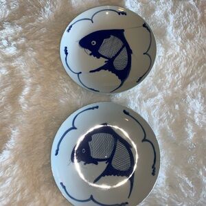 Vintage set of 2- Oriental Koi Carp dinner plates.